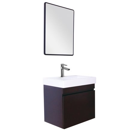 Innoci-Usa Anacapa 22 in. W Wall Mounted Vanity Set with Integrated Basin and Rounded Mirror in Matte Espresso 91220285